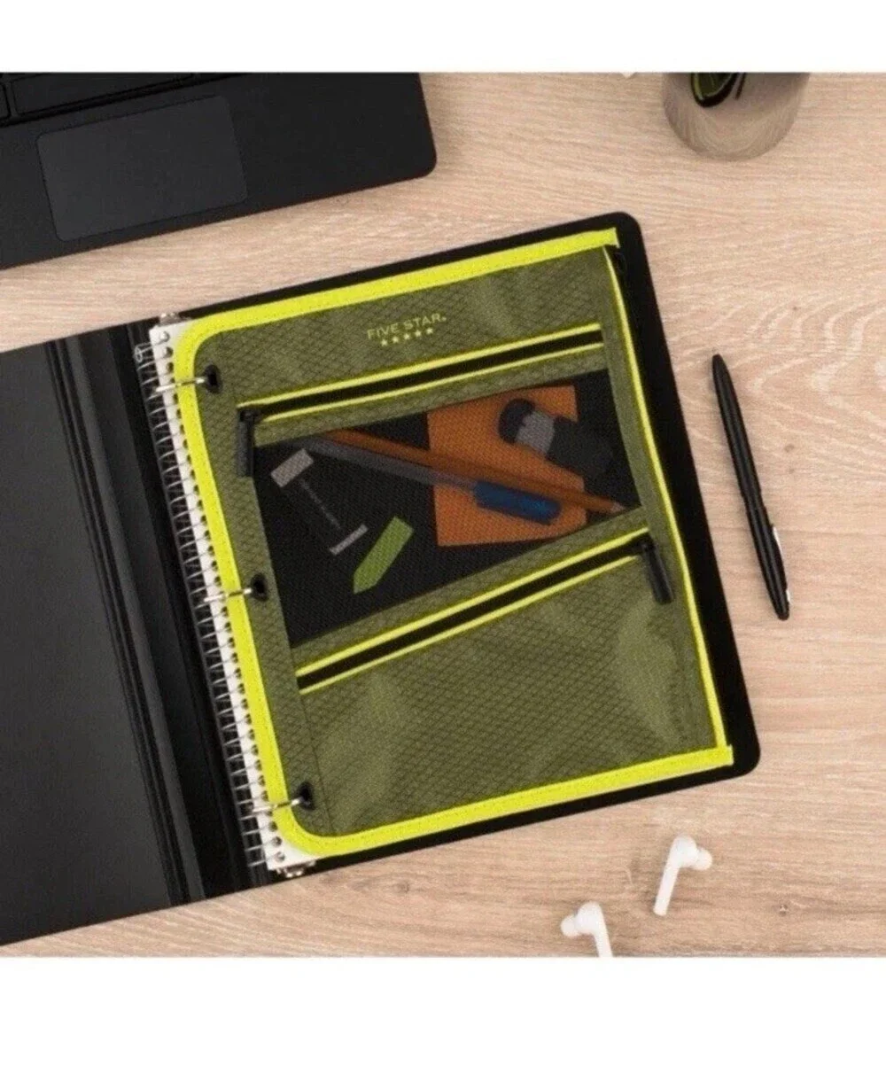 Large Pencil Pouch School Office College 2pc Five Star Olive/Citrus Size 11